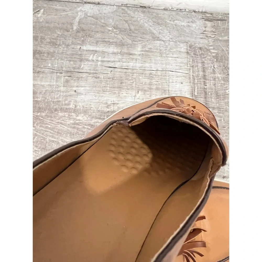 Tassel Loafers Mens Size 44 Brown Leather Slip On Burnished Sneaker Sole